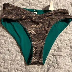 NEW Maaji Reversible Snake Print and Teal Bikini Bottom Size Small Swim Beach